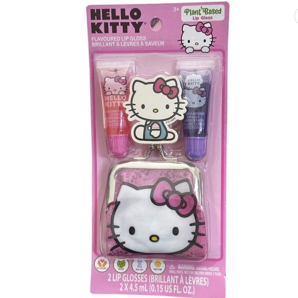 Hello Kitty Lip Gloss Set with Coin Purse Plant Based Cotton Candy Grape Sanrio